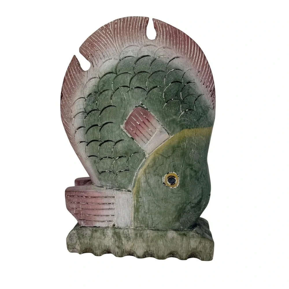 Vintage Large  Hand Carved Wooden Fish‎ Sculpture Folk Art Nautical Decor